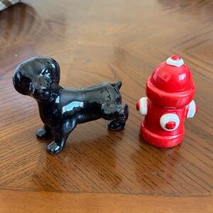 Black Dog and Red Fire Hydrant salt and pepper shakers